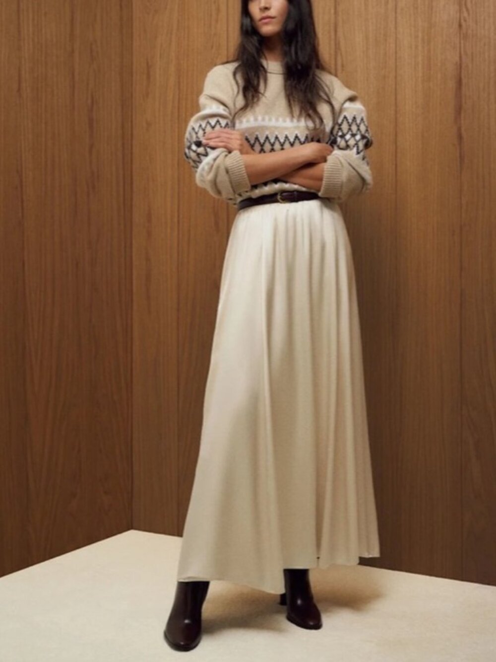 NEW Reformation Gemma Long Silk Skirt Almond Cream Elastic Waist | US 0 UK 4